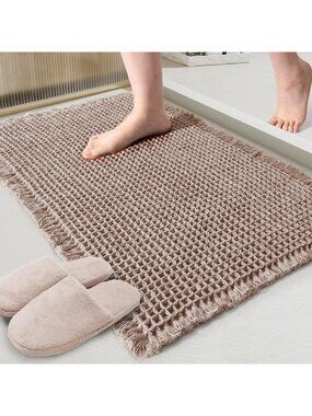 Super Absorbent Tan Waffle Bath Mat, Non-Slip Bathroom Rug, 18x30" Machine